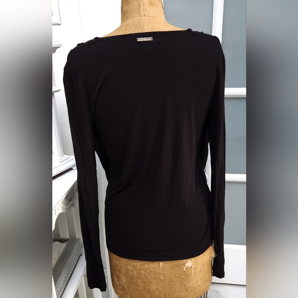 MICHAEL KORS LS Black Wrap Front Top EUC - Picture 3 of 6
